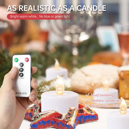 LED Tea Lights with Remote Control: Battery Operated Realistic and Bright Flickering Long Lasting 400+Hours Flameless Candles for Home Decor Holiday Wedding Party Valentine's Day(12pcs WarmWhite)