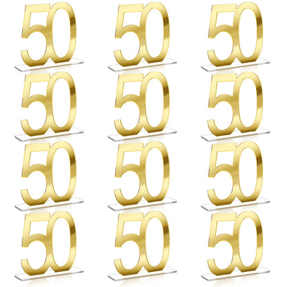 Threehoney 12 Pcs Mirror Gold 50th Birthday Decorations for Men and Women Acrylic Anniversary Decorations Table Numbers Centerpieces for Birthday Party