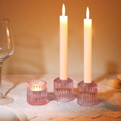 CHOCSTAY Reversible Pink Glass Candle Holder Set of 6, Thick Heat-Resistant Glass Candlestick Holders for Taper, Tealight, Votive, LED Candles, Perfect for Wedding, Party, Home Décor