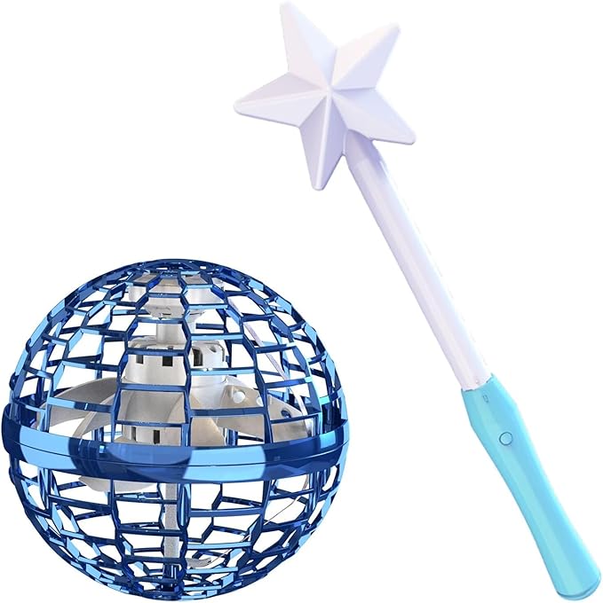 ATHLERIA Blue Flying Orb Ball with WandCosmic Globe Hover Boomerang Mini Drones for KidsCool Gadgets Christmas Birthday Gifts Toys for Boy Girl Teens 6 7 8 9 10+ Year Old