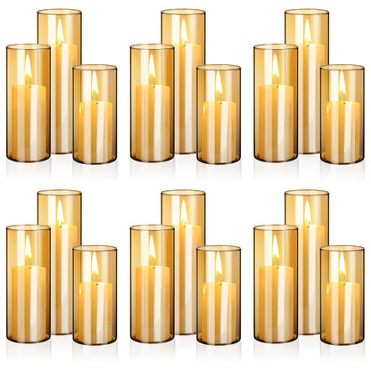 Shihanee 36 Pcs Pillar Candles and Glass Cylinder Vases Tall Cylinder Holders for Pillar Candles Wedding Centerpieces, Total 18 Sets(2.6'' X 4.7'', 5.9'', 7.9'',Amble,Ivory)