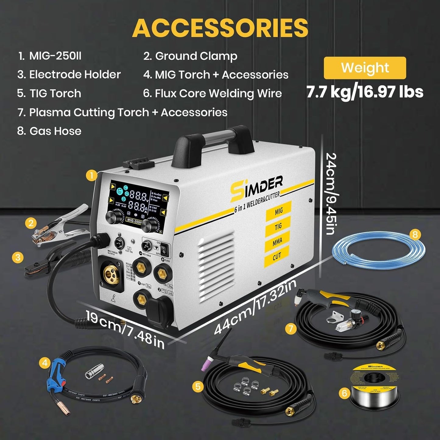 SSimder 6-in-1 MIG Welder & Plasma Cutter 160A Gas MIG/Flux Core/Lift TIG/Stick/Cut Combo 110V 220V 35A Air Cutting for Auto Repair DIY & Small Workshop