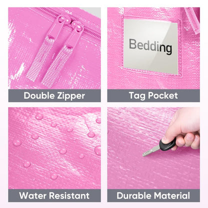 TICONN 8 Pack Extra Large Moving Bags Heavy Duty with Zippers & Carrying Handles, Durable Storage Bags Moving Boxes for Closet Organizers and Storage (8 Pack, Pink)
