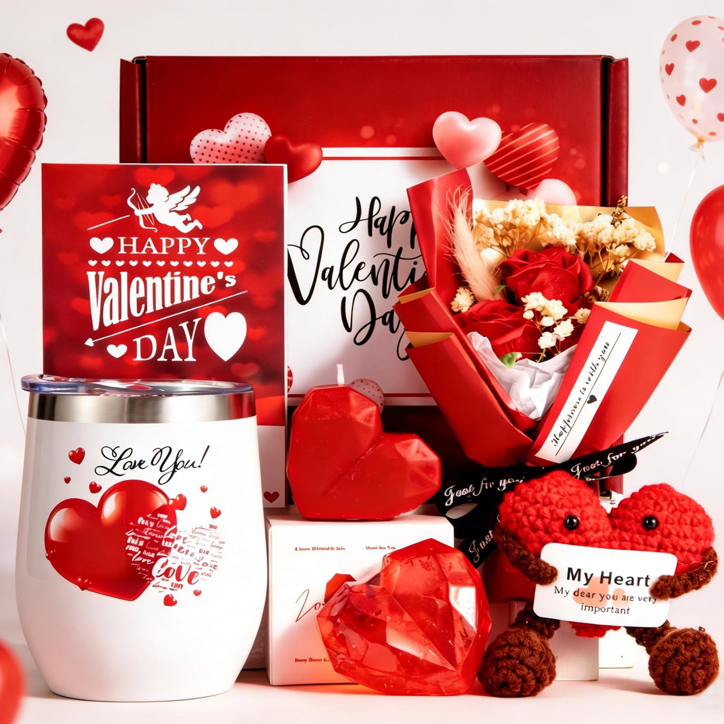 Gifts for Girlfriend Wife Lover Unique Ideas Wedding Engagement Gifts Heart-shaped Valentines Red Rose Love You Gift Romantic Gift Set