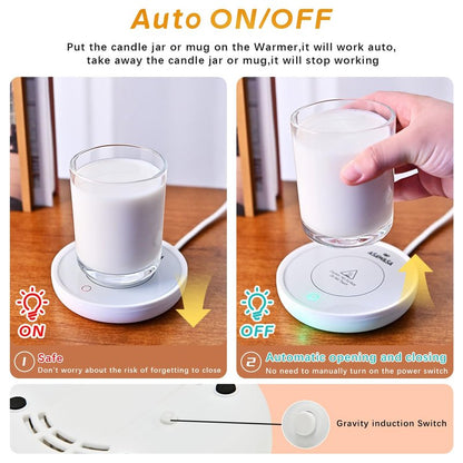 ASAWASA Smart Candle Warmer for Large Jar, Coffee Mug Warmers, with Gravity Switch Auto Shut-On/Off, Safely and evenly Release The Aroma, Keep The Drink at a Pleasant Temperature, A Thoughtful Gifts