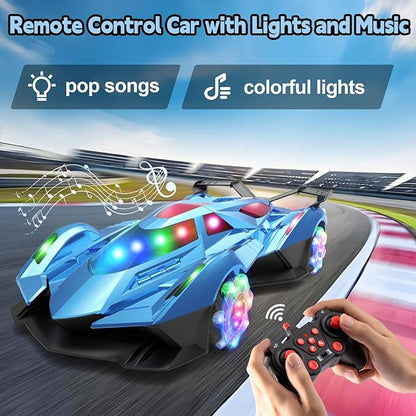 SASBSC Lamb Remote Control Car for Boys 4-7 8-12 Drift Rc Cars with 360° Rotation Spray Music &amp Lights 1:12 Rechargeable Rc Car Toys 10-12km/h Sport Race Toy Cars Gifts for Kids (Blue)