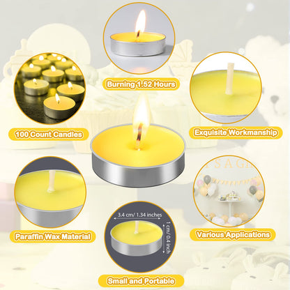 Roowest 50 Set Baby Shower Party Candles Gift for Guests Cute Tea Lights Candle Decorations with Thank You Cards Organza Bags for Girl Boy Baby Shower Gender Reveal Favors(Yellow)