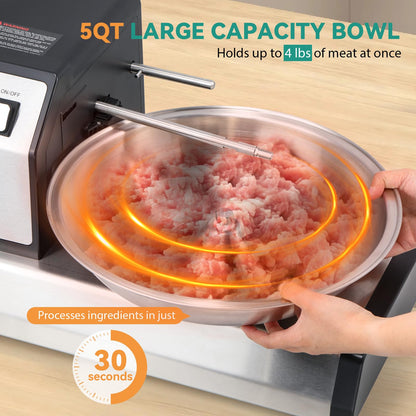 Newhai Commercial Food Processor, 5QT Vegetable Chopper Meat Grinder Mincer, Heavy Duty Electric Veggie Mincer, Stainless Steel Removable Bowl 1-15 Timer 250W 110volt Home&Restaurant