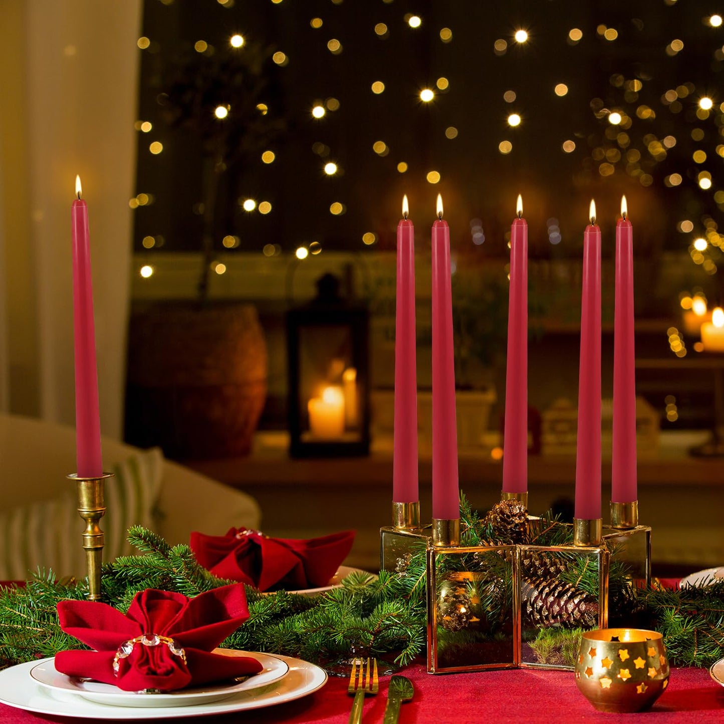 12Pack Red Taper Candles-10 inch Unscented and Dripless Dinner Candles, 8-9 Hours Burn Time, Hand Poured Tall Candlesticks-Ideal for Home Decor Weddings, Dinner Parties, Christmas Candlesticks