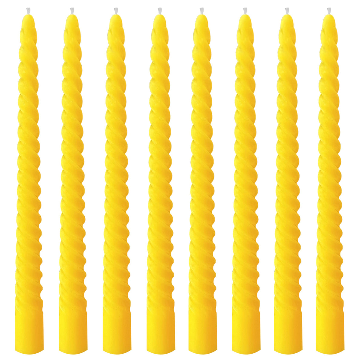 8 Pack 10 Inch Yellow Spiral Taper Candle Set, 7/8 Inch Unscented Driples Candlesticks for Home Decoration, 6-7 Hours Burn