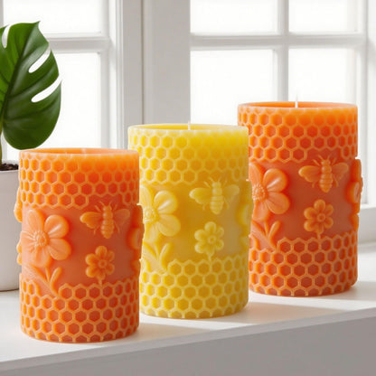 Honeycomb Cylinder Flower Succulent Peony Cylinder Candle & Resin Mold - Resin Casting Silicone Molds for Home Decor & Candle Making Wave Spiral Mold