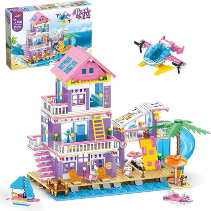 955 Pcs Friends Seaside Villa Building Set Beach House Building Block Toys STEM Creative Vacation Hut Brick Kit with HelicopterSailboatYachtBirthday Gifts for Kids Girls Boys Age 6-12+
