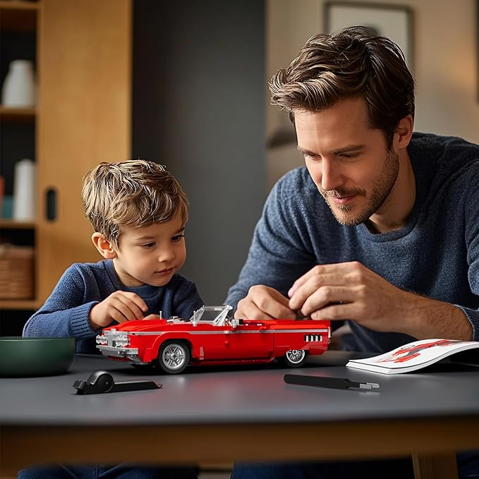 Low Rider Big Red Car Building Bricks Set - Street Fusion Vehicle Engineering Lighting Model Modular Collection Kit 969 Pcs for Adults &amp Teens &amp Car Lovers
