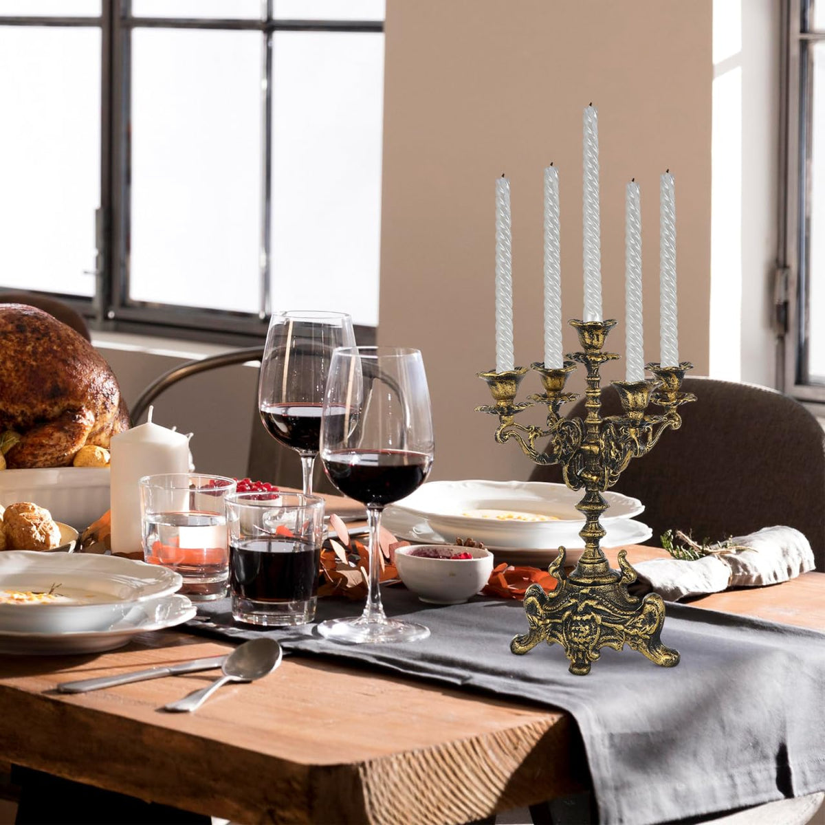 Abaodam Retro Candleholder European Style Candle Stand, 12.79Inch Metal Table Candlestick for Home Decoration Wedding Banquet Hotel Use, Centerpieces for Tables