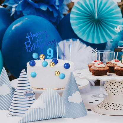 Yerliker 34 Pcs Happy Birthday Cake Toppers Decorations Birthday Candles DIY Cake Decor for Men Women Wedding Anniversary(Navy Blue)