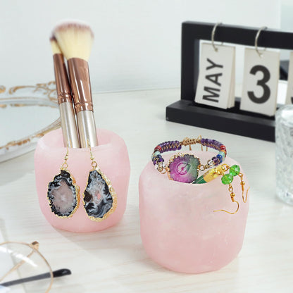 mookaitedecor Natural Rose Quartz Crystal Tea Light Candle Holder/Air Plant Holder Home Decor