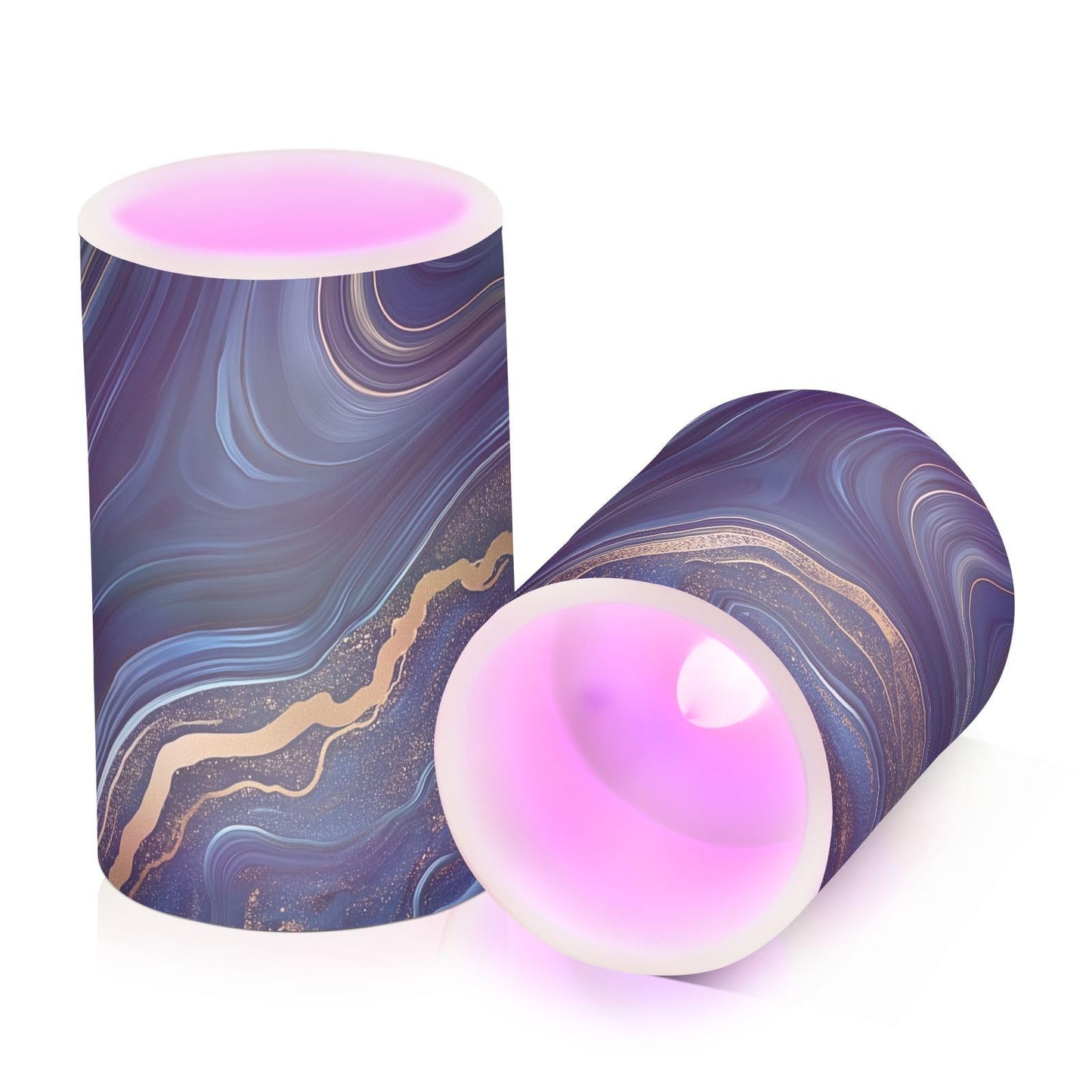 Navy Golden Marble Flickering Flameless Candles LED Battery Operated with Remote Timer Pillar Candles for Home Birthday Wedding Christmas Decor, Set of 2