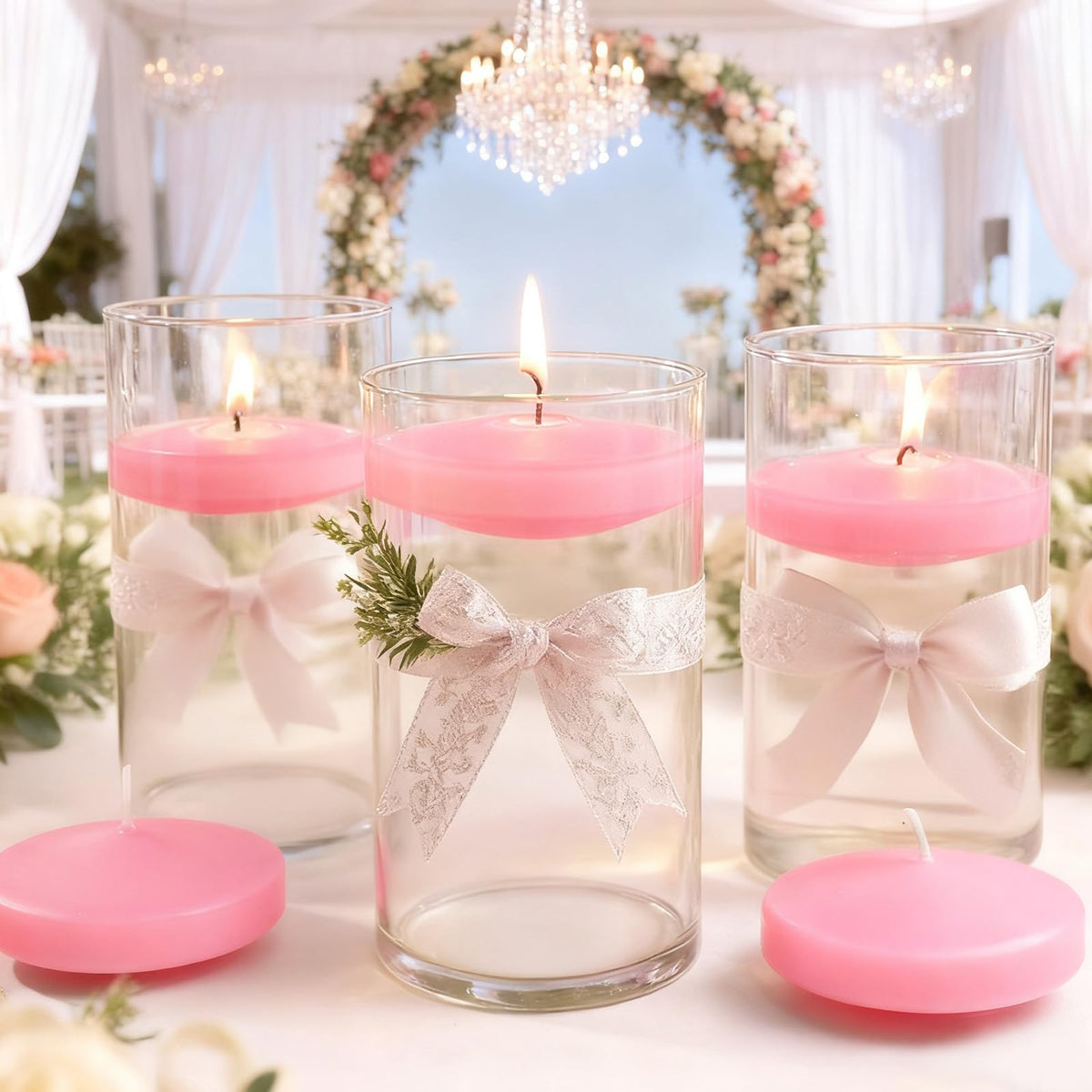3 inch Floating Candles 8-9 Hours Pink Floating Candle for Centerpieces 36 Packs Unscented Floating Candles 3" Water Candles for Cylinder Vases,Pool,Wedding