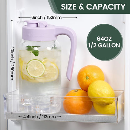 Spreccio Mason Jar Pitcher - Airtight & Leakproof Glass Pitcher with Lid, Perfect for Breastmilk, Cold Brew, and Sun Tea, 2 Quart (64 oz) Mason Jar with Pour Spout Lid