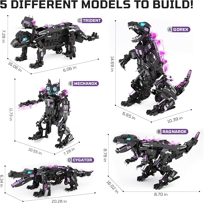 STEM 5 in1 Dinosaurs Building Kits for Kids Ages 8-14 Remote Control and App Controlled Dinosaur Figures Toy Birthday Gift for 8 9 10 11 12+ Years Old
