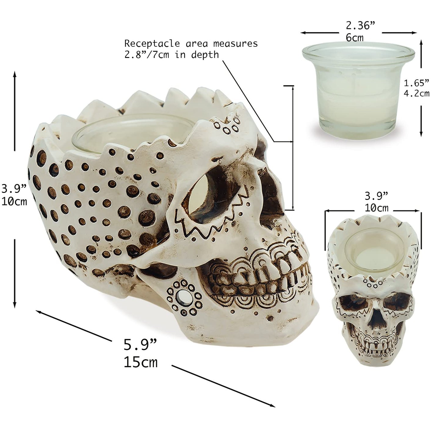 Skull Candle Holder Planter Gothic Halloween Decor Day Dead Skull Gift Goth Home Accessory-5.9” with Votive Tealight