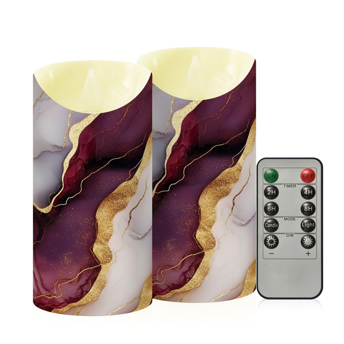 GuoChe Fake Candles LED with Timer 2/4/6/8H Realistic Flicker Battery Candles for Valentine’s Day Marble Burgundy White