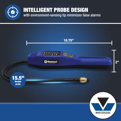 Mastercool 55900 Intellasense II Refrigerant Leak Detector – Heated Tin Oxide Sensor, Super Sensitive Mode, Certified for R134a and R1234yf, Compact Design with LED Display and Leak Vial