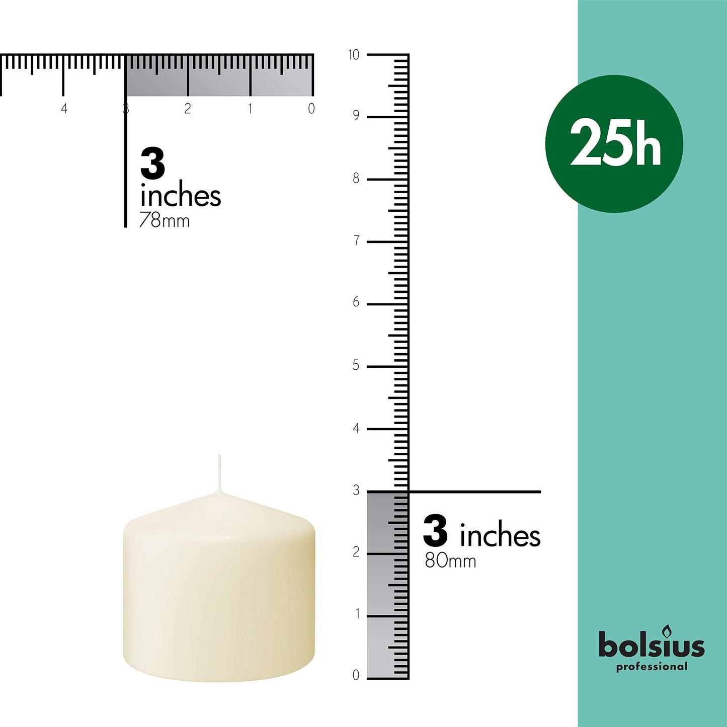BOLSIUS 6 Ivory Pillar Candles Bulk - 3x3 Inches Candle Set - 25+ Hours Clean Burning - No Palm Oil - 0% Animal Fat - Premium European Quality - Unscented Dripless Dinner Pillars