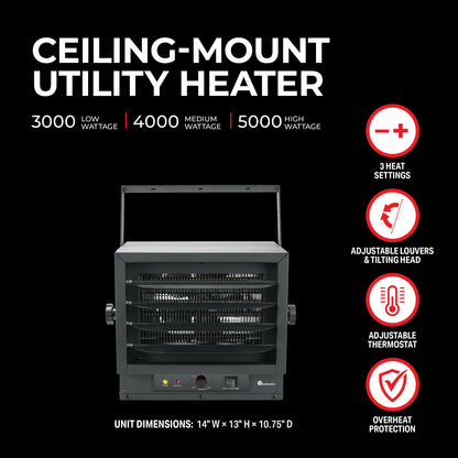5,000/4,000/3,000W 240V Ceiling Mount Garage Utility Heater