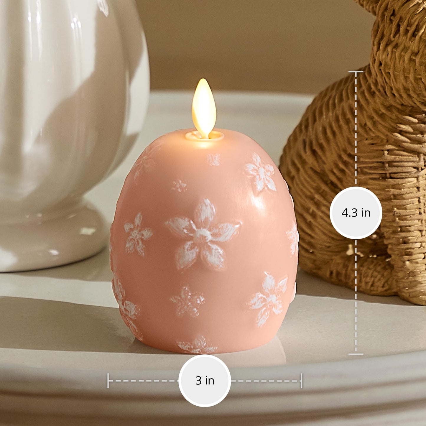 Luminara Flameless Candle Crystal Beads Glitter Sphere, Unscented Real Wax LED Candle, Timer, Holiday Decoration Centerpiece (Dusky Rose Floral)