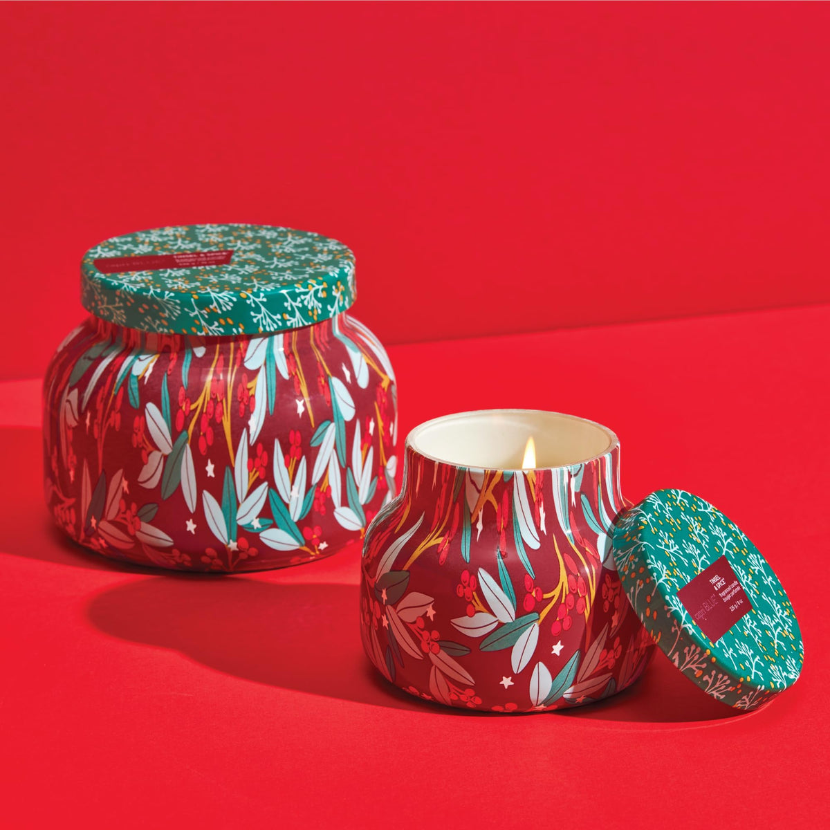 Capri Blue Pattern Play Signature Holiday Candle - Luxury Holiday Scented Candle for Home- Long Lasting Soy Wax Blend - Comes in Decorative Glass Jar (Tinsel & Spice, 19 oz)