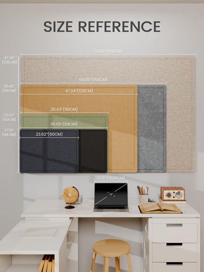Fluxynara Bulletin Board,35.4" x 23.6" Cork Board Alternative with 12 Safe Removable Adhesive Tabs, Foldable Felt Pin Board for Home Office, Classroom, Bedroom,Entryway for Walls—Blue Gray