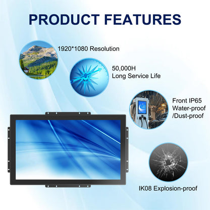 Bosunre 23.8 Inch Multi-Touch Screen Monitor, VESA Mount & Open Bracket Installation,Open Frame Touch Monitor,1920x1080 Resolution for Vending, HMI and Digital Signage 7x24h Work