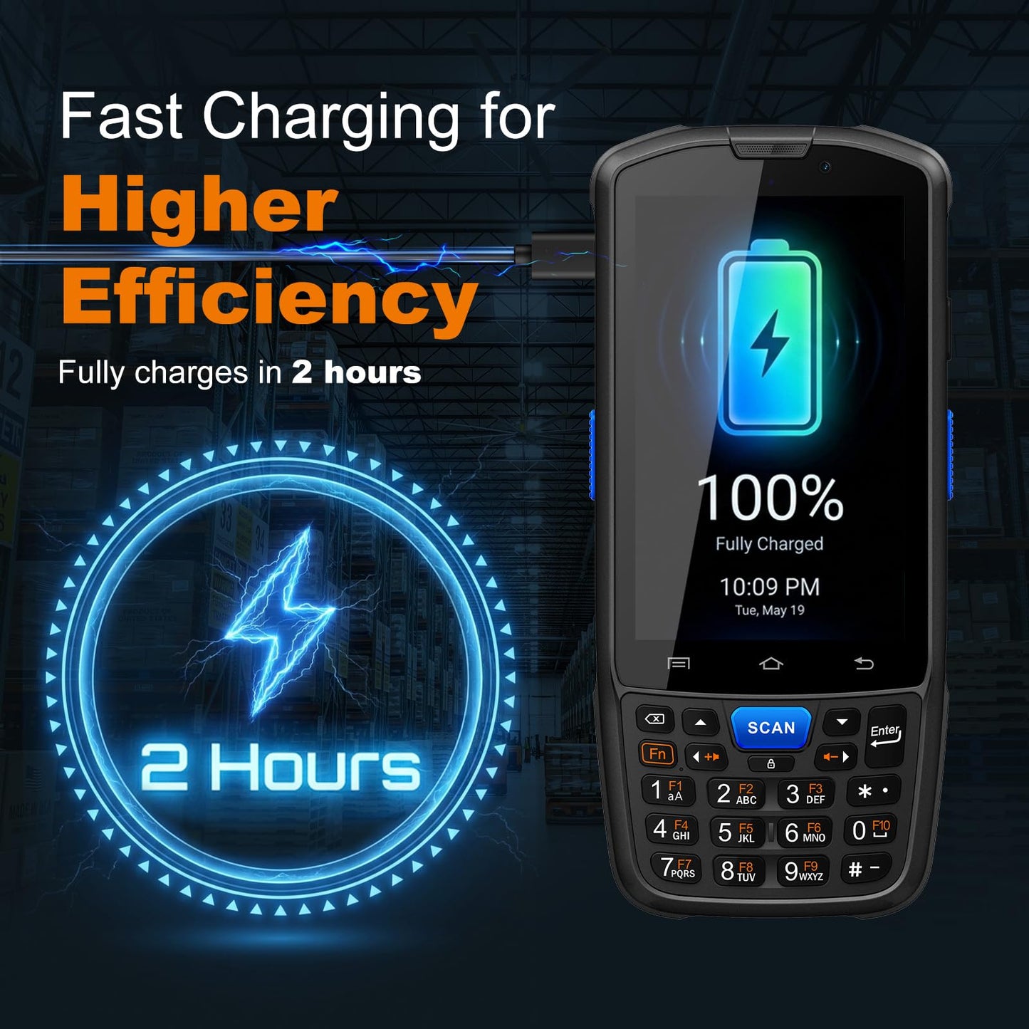 Farset F7-WiFi Android 14 Barcode Scanner PDA, 1D/2D/QR Scan Zebra Licensed Engine, WiFi, 5000mAh Removable Battery, IP67 Rugged for Warehouse & Logistics
