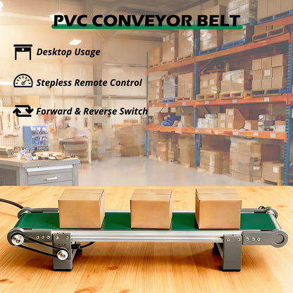 UCEXPLAB 20 inch Electric Desktop Conveyor Belt 10x50CM, 0-167RPM with Forward and Reverse Switch Stepless Speed Adjustment PVC Belt Conveyor for Friction Experiment Model, Production Line, Home DIY