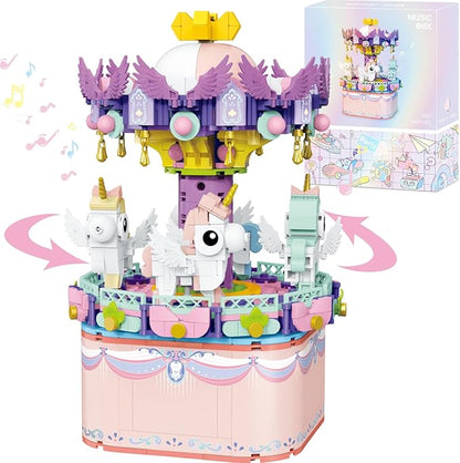Music Box Building Toys Rotating Carousel DIY Building Block for Girls and Boys 6-12 Years Old 874 pcs STEM Construction Toy Valentine for Adults and Aged 8 9 10 11 12 Kids