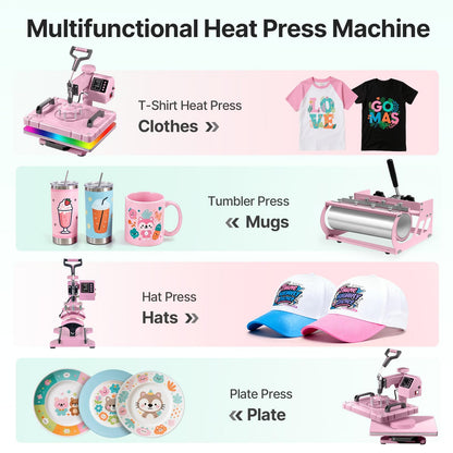 Slendor 5-in-1 Heat Press Machine, 12x15 Inch Sublimation Heat Press with 360° Swing Away, Digital T-Shirt Press with 20oz & 30oz Tumbler Press, Combo for T-Shirts, Hats, Caps & Plates