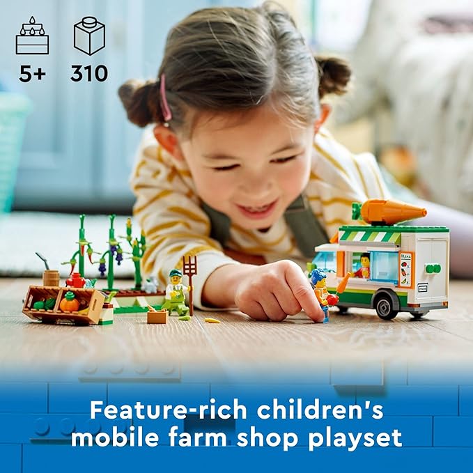 LEGO City Farmers Market Van 60345 Building Toy Set for Kids Boys and Girls Ages 5+ Mobile Farm Shop Playset with 3 Minifigures (310 Pieces)