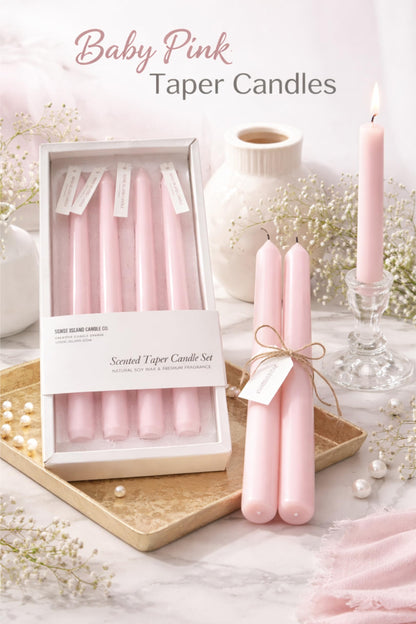 Pink Taper Candles 10'' Baby Pink Blush Candle Sticks Set of 4 | Delightful Scented Natural Soy Wax Candlesticks for Home Decorations,Wedding Upgraded Damage-Proof Gift Box