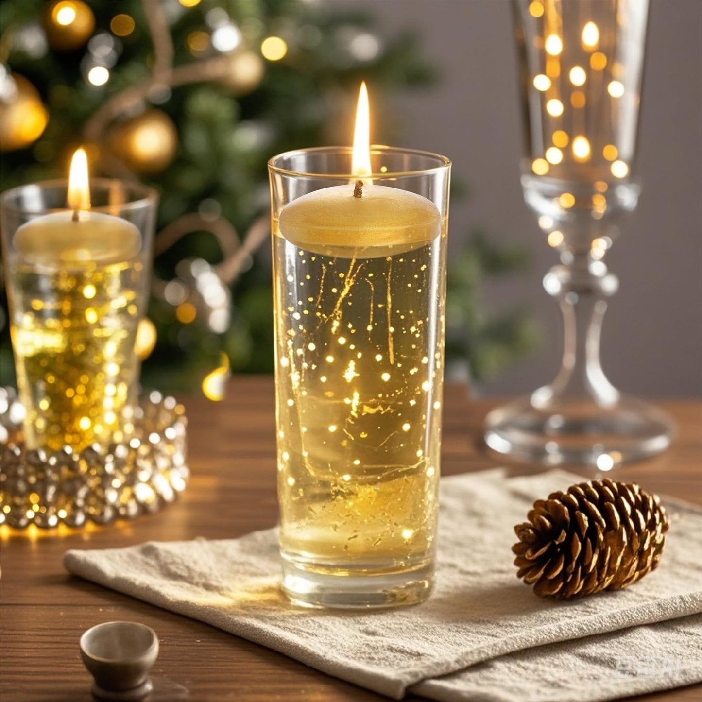 20 Pcs Floating Candles Centerpieces, 1.5 Inch Unscented Floating Candles Small Decoration for Valentine's Day, Thanksgiving, Wedding (Gold)