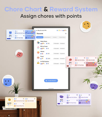 Cozyla 24'' Digital Calendar Wall Touch Screen Syncs All Android Tablet Apps To Do List Notepad Electronic Wall Smart Calendar for Family Chore Chart for Kids Adults Meal Planner Wall Mount Black