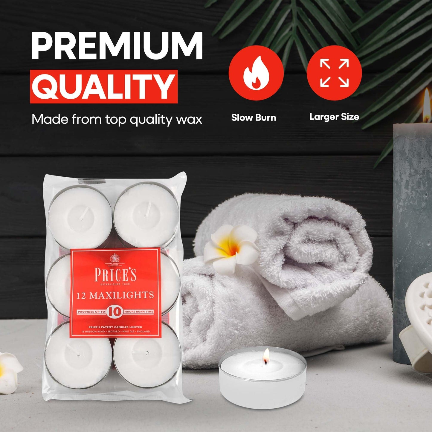 Price's - Maxi Tealights - Pack of 12 - Unscented - 10 Hour Burn Time - Quality White Wax