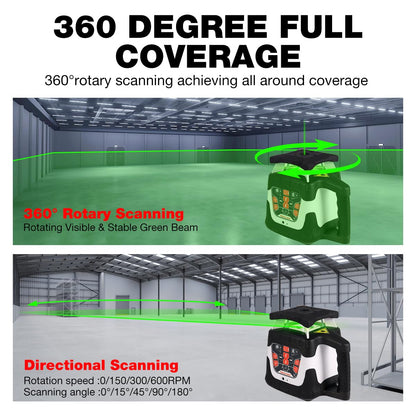 Mountlaser Rotary laser 360 Self Leveling,360 Degree Self Leveling Green Cross Line Laser, Target Plate,Laser Class: Class 2,Laser parameters<5mW