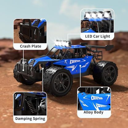 Remote Control Car Monster Truck Toys 1:16 Scale RC Car For Boys 2.4GHz High Speed 20 km/h With LED HeadlightsRechargeable RC Cars Gifts for Boys 4-7 8-12 Christmas Beginner Kids 6-12+(Blue)