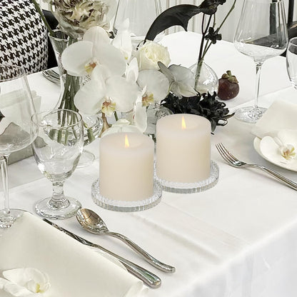 CHOCSTAY Glass Pillar Candle Holder, 4" Clear Candle Plates Set of 3, Glass Candle Holders for Wedding, Party, Holiday, Home Decor, Table Centerpiece