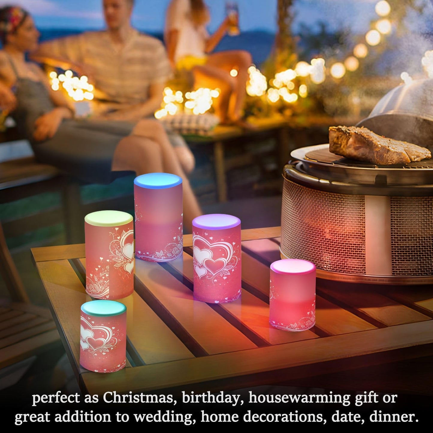 ALAZA Line Love Valentines Day Flickering Flameless Candles Pillar Led Candles Battery Operated Candles with Remote and Timers Set of 2