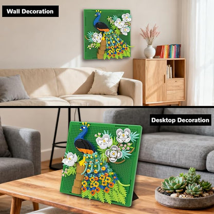 Flowers Peacock Animal 3D Wall Art Micro Mini Building Blocks Set Unique Home Wall Decor or Table Display Ideal Gift Toy for Adults &amp Boys Girls 14+ (879 PCS)