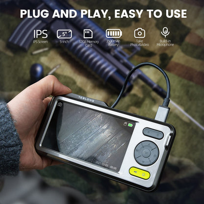 Teslong Rigid Rifle Borescope with 5" Monitor, Bore Inspection Camera Visual Gun Cleaning System-Fits .20 Caliber & Larger-w/26-inch Long Insertion Tube, 5-inch IPS Screen, Right Angle Mirror