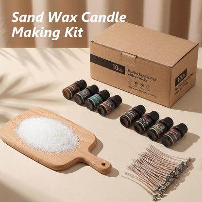 SAEUYVB Natural Pearled Candle Sand Set -10LBS White Sand Wax Beads with 50 Wicks,Refillable DIY Candle Making Kit with Fragrance Oils,Unique Craft Gift & Home Decor