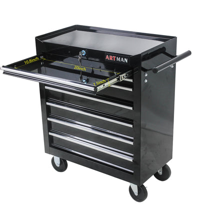 LKJYBG 7-Drawer Rolling Tool Cart Cabinet with Keyed Locking System High Capacity Tool Storage Cabinet Organizer with Wheels Black